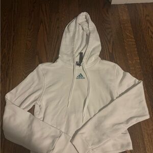 adidas White Hoodie with Teal Logo